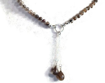 Brown Necklace - Andalusite Gemstone Jewelry - Sterling Silver Jewellery - Chain - Briolette - Beaded