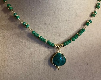 Emerald Necklace - May Birthstone - Green Jewellery - Gold Jewelry - Gemstone - Chain - Pendant - Beaded - Wire Wrapped - Luxe - Carmal