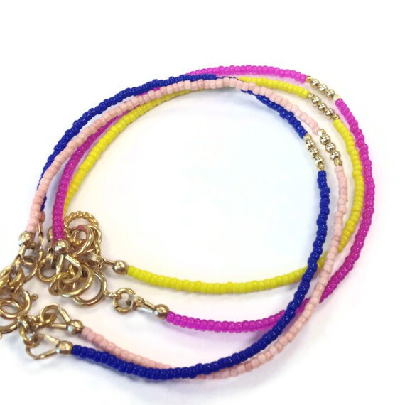 Light Pink Beaded Bracelet 24K Gold Vermeil Jewelry Thin | Etsy