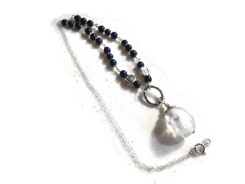 Navy Blue Necklace Howlite Jewelry Sterling Silver Jewellery Crystal Pendant Gemstone image 2