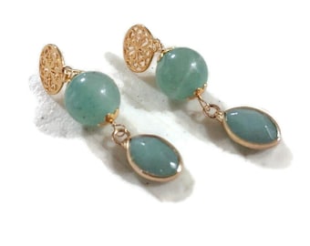 Handmade Aventurine Gemstone Dangle Earrings – Gold Filled Jewelry