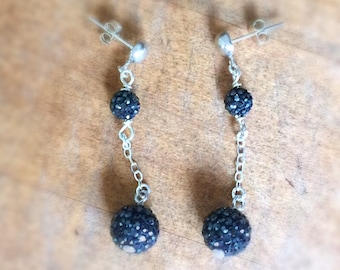 Black Earrings - Sterling Silver Jewelry - Czech Crystals Jewellery - Dangle - Chain