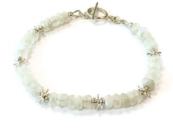 Rainbow Moonstone Bracelet - Sterling Silver Jewelry - Iridescent Gemstone Jewellery - Everyday Minimal Beaded