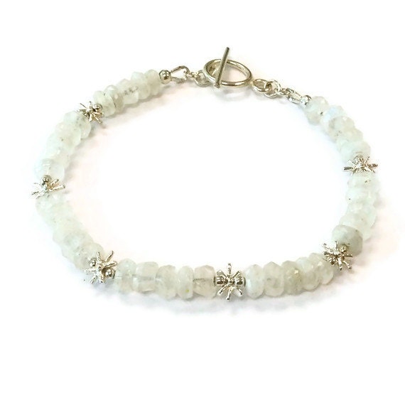 Bracelet Fait Main En Argent Sterling Avec Pierre De Lune Arc-en-ciel – Réglable, Design Bohème