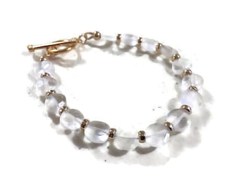 Rainbow Moonstone Bracelet - Gold Jewelry - Iridescent Gemstone Jewellery - Everyday - Beaded