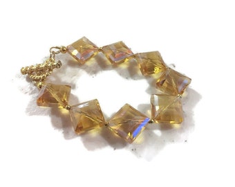 Yellow Bracelet - Acrylic Jewelry - Gold Jewellery - Beaded - Diagonal