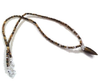 Handmade Tigers Eye Spike Pendant Necklace – Sterling Silver Beaded Jewelry