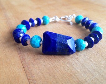 Lapis Bracelet - Turquoise Jewelry - Sterling Silver Jewelry - Lapis Lazuli - Gemstone - Beaded