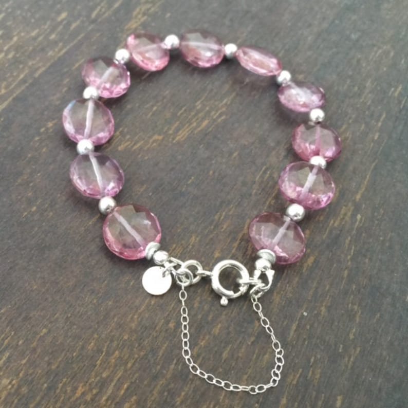 Safety Chain Gemstone Jewellery Luxe Topaz Jewelry Pink Bracelet Sterling Silver