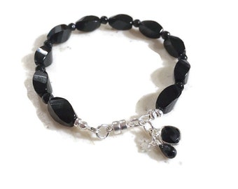 Black Bracelet - Onyx Gemstone Jewelry - Sterling Silver Jewellery - Charms - Luxe - Fashion