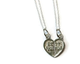 Best Friend Necklaces BFF Jewelry Sterling Silver Jewellery Friendship Gift for Best Friend Heart Charm Pendant N-291