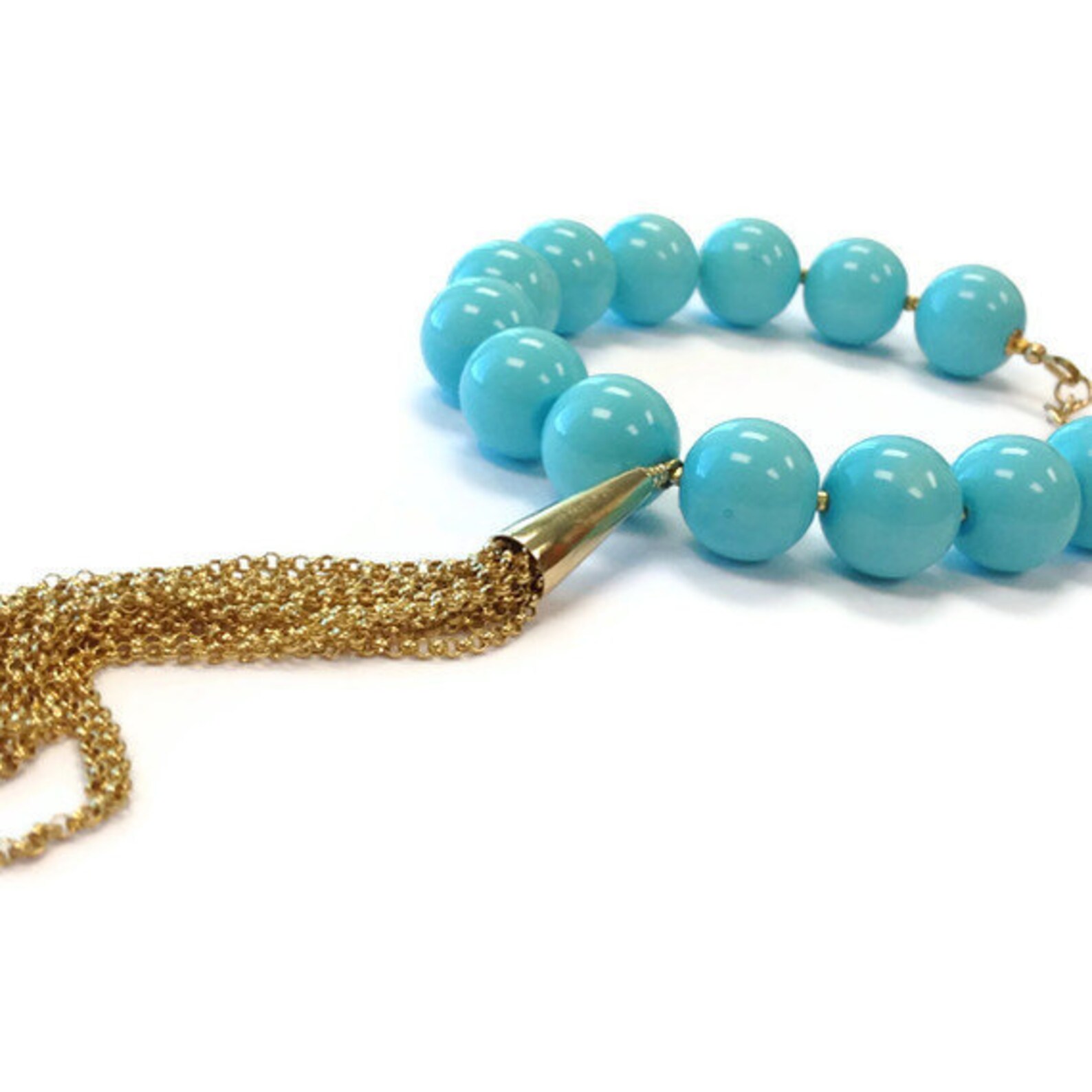 Turquoise Bracelet Gold Tassel Designer Inspired Jewelry Long Etsy
