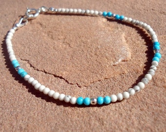 Turquoise Howlite Sterling Silver Bracelet – Gemstone Beaded Jewelry