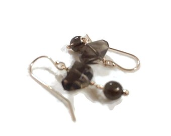 Brown Earrings - Smoky Quartz Jewelry - Gold Jewellery - Beaded - Fashion - Chic - Gemstone