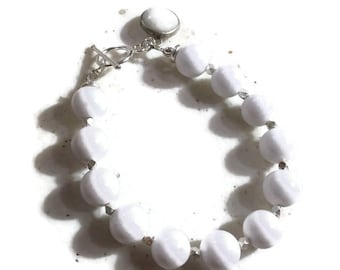 White Bracelet - Jade Jewelry - Gemstone Jewellery - Charm - Sterling Silver - Fashion