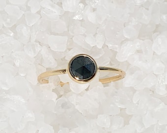 Carbonado black diamond and solid 18k gold ring