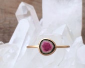 Watermelon tourmaline and solid 18k gold ring