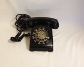 Vintage Black Desk Top Rotary Dial Telephone