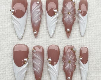 Elegant Bridal Press On Nails: Handmade White French Tip Nail Art