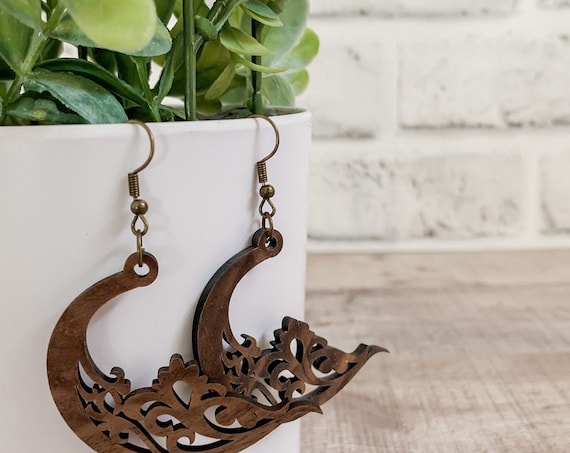 Brie Earrings | Wood Earrings | Boho Earrings | Western Earrings | Lightweight Earrings | Celestial Earrings | Moon Earrings | Earrings