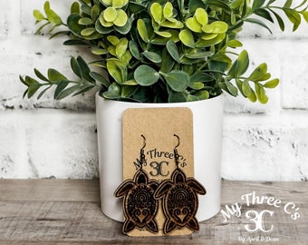 Turtle Earrings | Wood Earrings | Lightweight