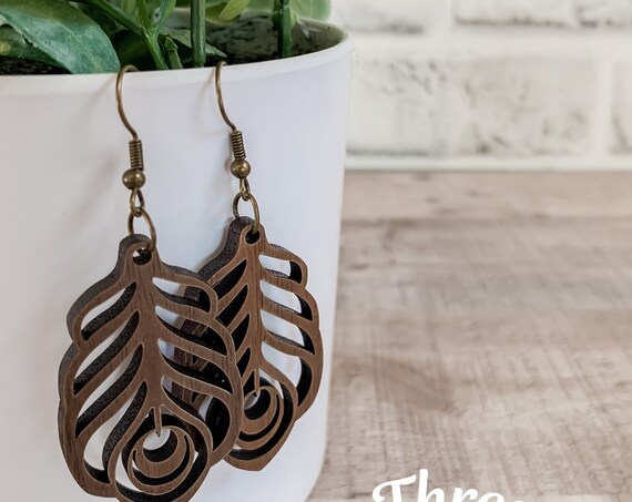 Caia Earrings | Wood Earrings | Boho Earrings | Western Earrings | Lightweight Earrings |Feather Earrings | Peacock Earrings | Earrings