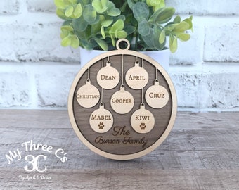 Family Christmas Tree Ornament | Christmas Decor | Personalized | Christmas Ornament | Laser Engraved