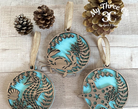 Aqua | Coastal Sea Creature Ornaments | Beach | Turtle | Seahorse | Crab | Starfish | Shark | Dolphin | Octopus