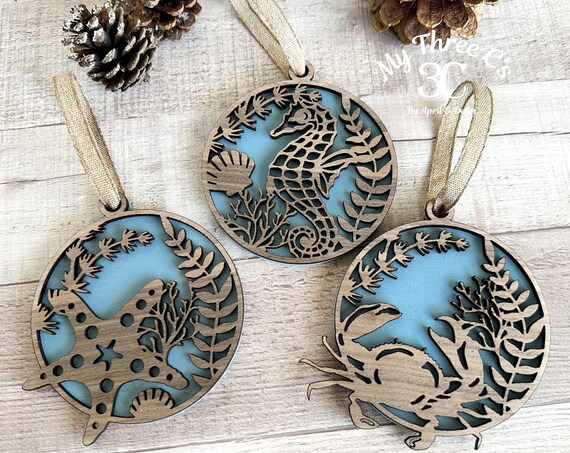Blue | Coastal Sea Creature Ornaments | Beach | Turtle | Seahorse | Crab | Starfish | Shark | Dolphin | Octopus