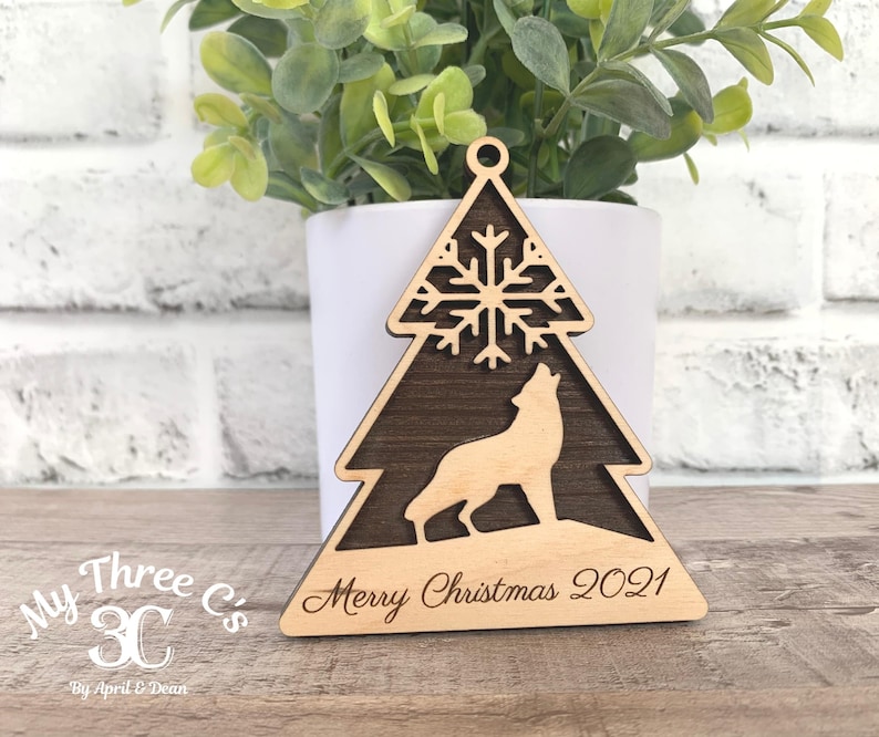 Forest Animal Christmas Tree Ornament Deer Bear Wolf Moose Christmas Décor Personalized Christmas Ornament Laser Engraved 4. Wolf