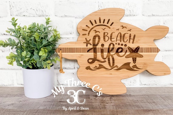 Beach Life | Turtle | Cutting Board | Laser Engraved | Charcuterie | Beach Decor | Coastal Decor | Personalize | Real Estate Gifts