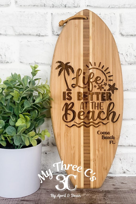 Beach | Surfboard | Cutting Board | Laser Engraved | Charcuterie | Beach Decor | Coastal Decor | Personalize | Real Estate Gifts