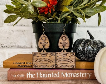 Ouija Earrings | Halloween Earrings | Summon the Dead | Laser Cut | Natural Wood | Lightweight Earrings | Spooky | October | Planchette