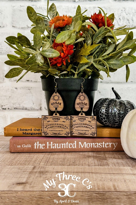 Ouija Earrings | Halloween Earrings | Summon the Dead | Laser Cut | Natural Wood | Lightweight Earrings | Spooky | October | Planchette