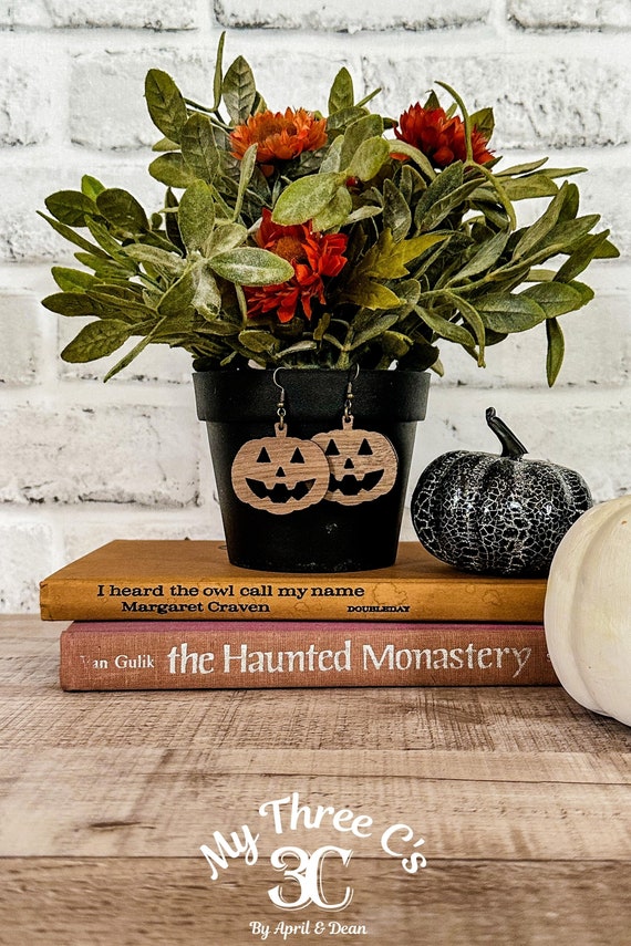 Jack O Lantern Earrings | Halloween Earrings | Pumpkin Earrings | Laser Cut | Natural Wood | Lightweight Earrings | Spooky | Fall | October