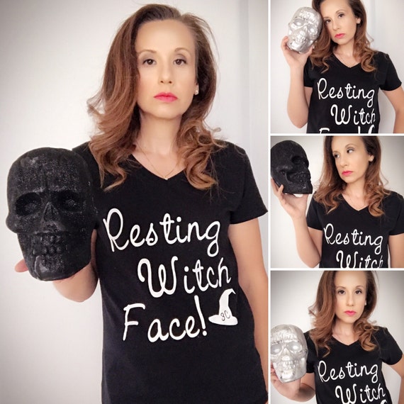 Resting Witch Face Halloween V Neck Tee