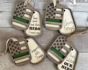 Dog Tag Christmas Ornaments | Military Ornaments | Armed Forces Ornaments | Green Line