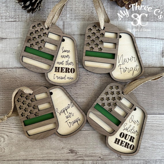 Dog Tag Christmas Ornaments | Military Ornaments | Armed Forces Ornaments | Green Line