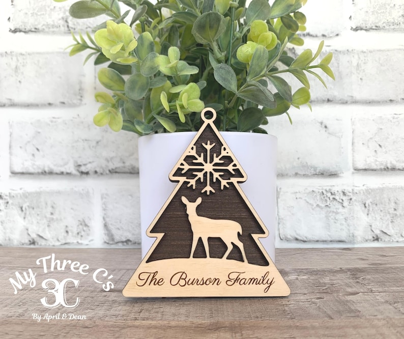 Adorno de árbol de Navidad de animales del bosque / Ciervo / Oso / Lobo / Alce / Decoración navideña / Personalizado / Adorno navideño / Grabado con láser imagen 2