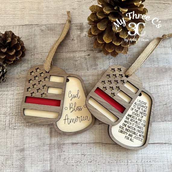 Thin Red Line Dog Tag Christmas Ornament | Fire Fighter | First Responder