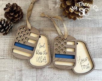 Thin Blue Line Dog Tag Christmas Ornament  | Law Enforcement