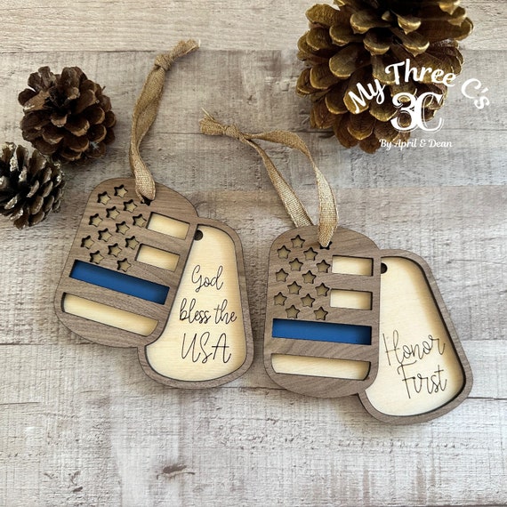 Thin Blue Line Dog Tag Christmas Ornament | Law Enforcement