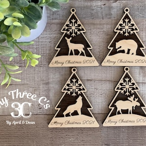 Forest Animal Christmas Tree Ornament Deer Bear Wolf Moose Christmas Décor Personalized Christmas Ornament Laser Engraved 5. One Set of 4