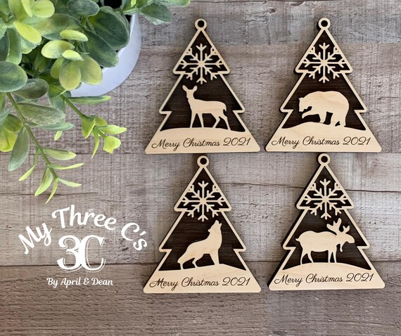 Forest Animal Christmas Tree Ornament | Deer | Bear | Wolf | Moose | Christmas Décor | Personalized | Christmas Ornament | Laser Engraved