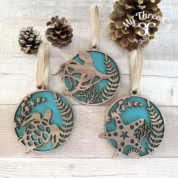 Turquoise | Coastal Sea Creature Ornaments | Beach | Turtle | Seahorse | Crab | Starfish | Shark | Dolphin | Octopus
