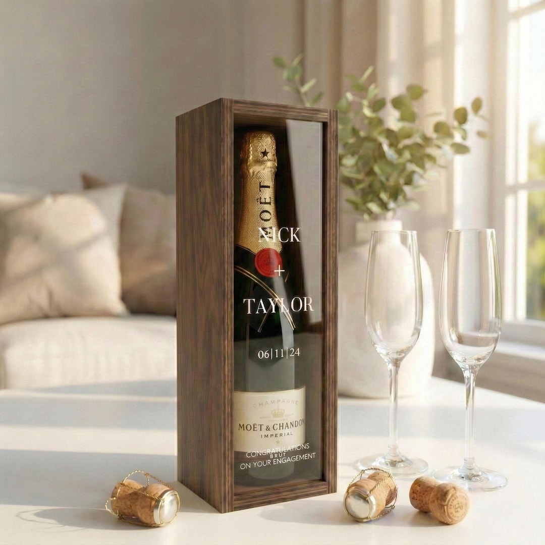 Personalized Engraved Wooden Wine Box, Engagement Couple Keepsake ...