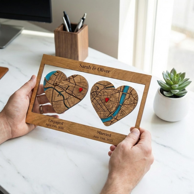 Heart Map Frame Custom Heart Map Wood Art, Personalized Location Keepsake - Etsy