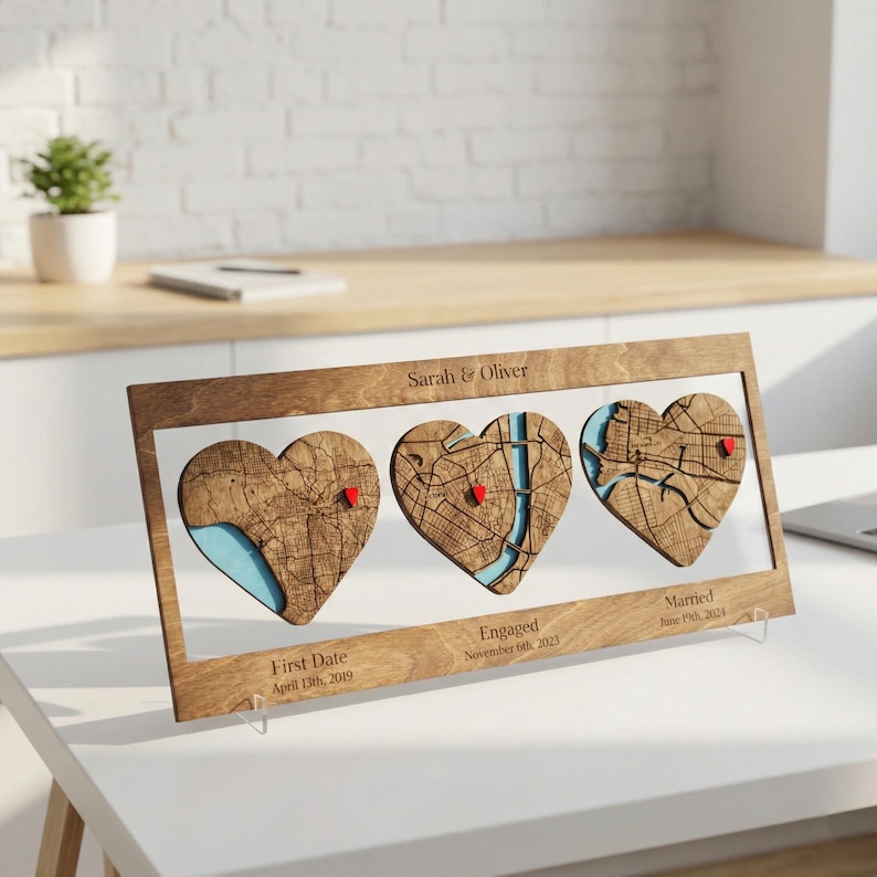 Decoupaged Heart Map Custom Heart Map Wood Art, Personalized Location Keepsake - Etsy