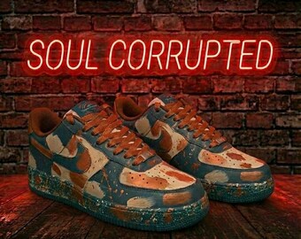 Soul Corrupted Custom Nike Air Force 1  Hand-Painted Distressed Industrial Bronze & Teal Streetwear