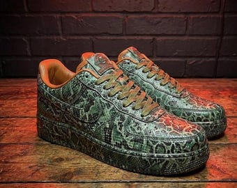 Green Snake Hex Air Force 1: Custom Urban Streetwear Sneakers